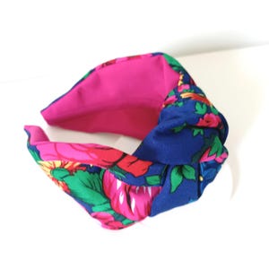 Knot women&#39;s blue floral headband satin hairband Knotted hairband High quality Comfy twisted hairband Hair accessory Alice band headpiece
