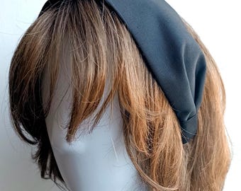 Diademas anchas para mujer, diadema de algodón negro, diadema cómoda y lisa, tocado de tela hecho a mano, regalo para ella.