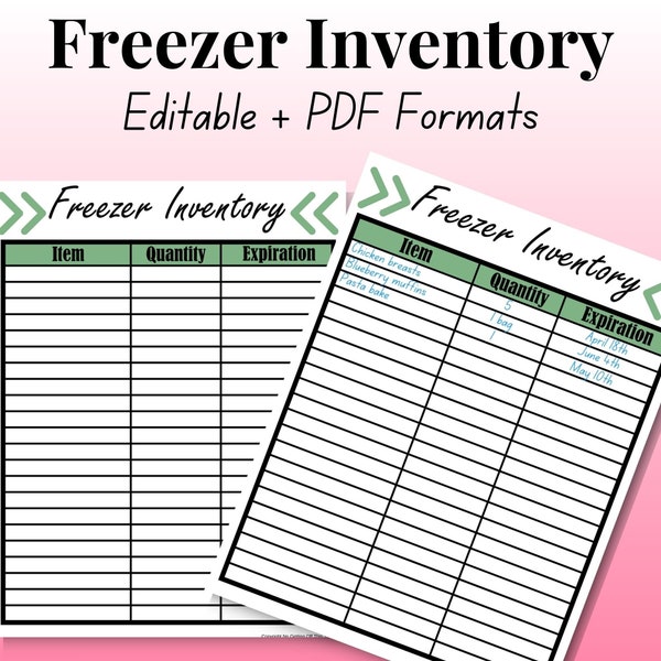 Freezer Inventory Sheet Editable Kitchen Inventory Freezer List Freezer Organization Meal Plan Fillable PDF Digital Download Printable