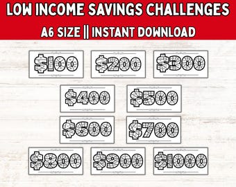 Savings Challenge Tracker Printable; For A6 Binder and Cash Envelopes; Low Income Savings Challenge PDF; 100 Dollars to 1000 Dollars