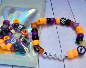 Halloween Bracelet Kit; Customizable DIY Name Bracelets for Kids; Halloween Bracelet Party Favors; Halloween Gift