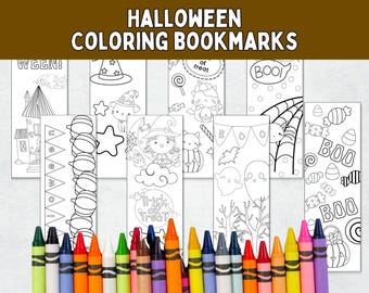 Halloween Bookmarks for Kids Printable; Coloring Bookmarks PDF; Halloween Coloring Bookmarks Party Favors