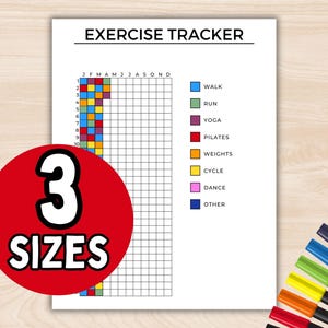 Printable Exercise Tracker; Year in Pixels PDF; Exercise Planner PDF; For Fitness Journal & Goal Setting; US Letter, A4, A5 Journal Inserts