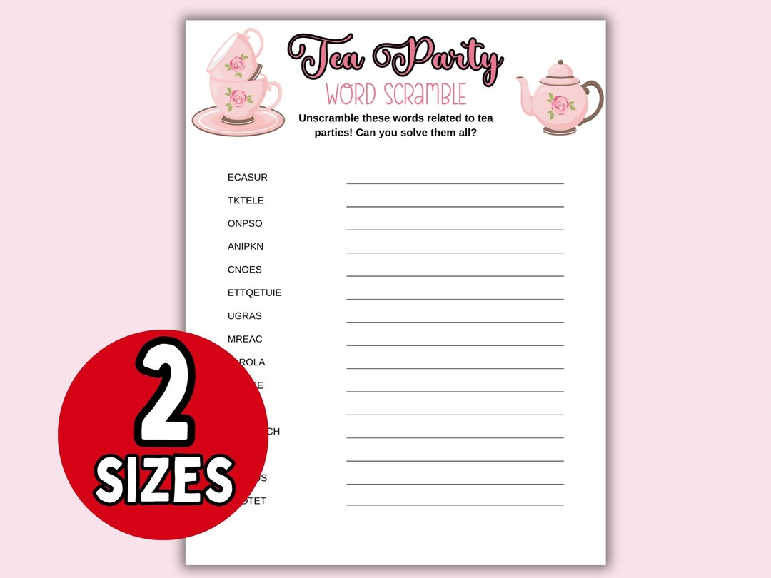 Tea Part Word Tea Party Word Scramble; Tea Party Game; Mother's Day Brunch Activity ...