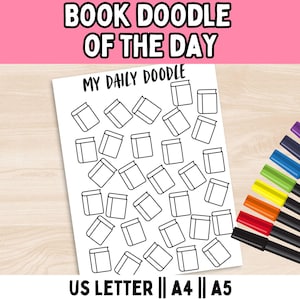 Página imprimible del diario &quot;Dibujo del día&quot;; Página de planificación de libros con garabatos; Seguimiento mensual de garabatos; Página de bullet journal