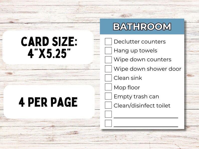 Editable Cleaning Cards PDF; Printable Cleaning Checklist Cards; Deep ...