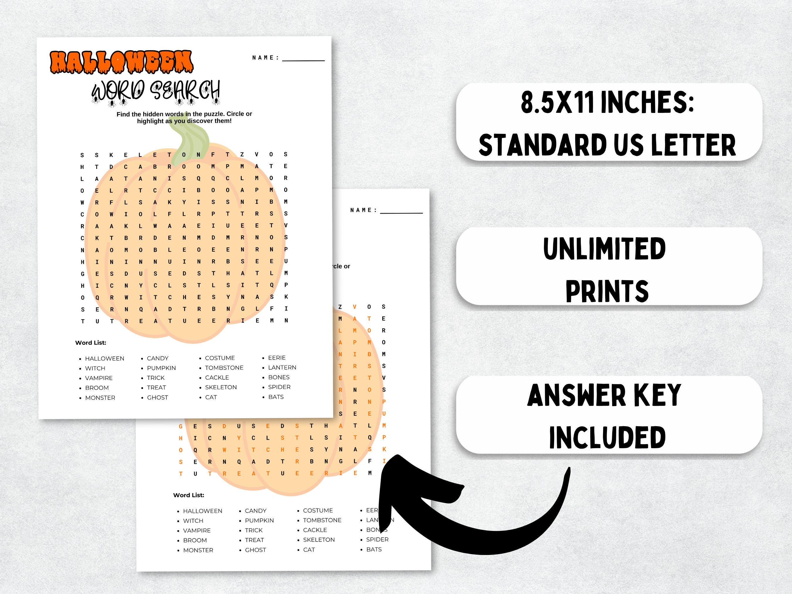 Halloween Word Search PDF; Printable Word Search for Kids Classroom ...