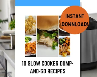 Slow Cooker Dump and Go Recipes PDF; 10 Crockpot Recipes Printable; Easy Crockpot Recipes; Digital Recipe Book; Crockpot Recipe Cards