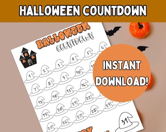 Cuenta regresiva de Halloween (PDF); Calendario de cuenta regresiva de Halloween para niños; Calendario de adviento de Halloween imprimible; Actividad de Halloween para niños