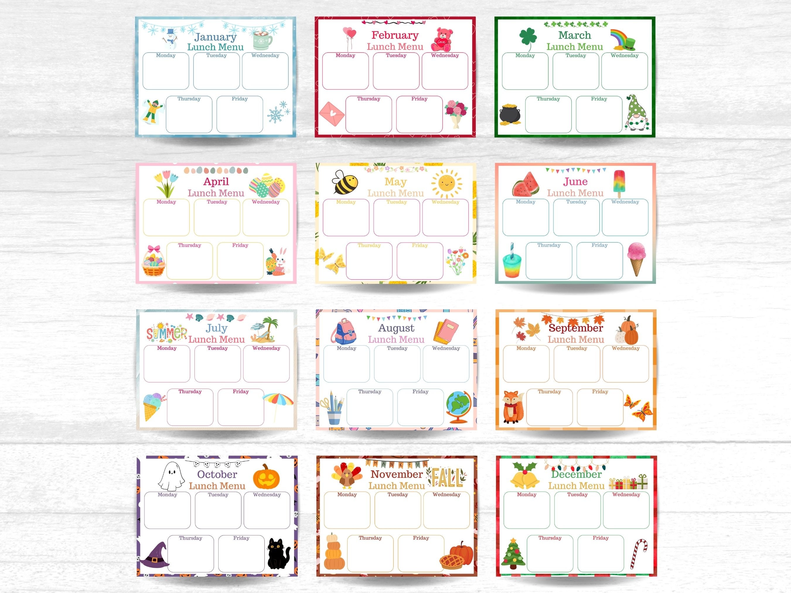 Kids School Lunch Menu Monthly Lunch Menu Template Fillable and ...