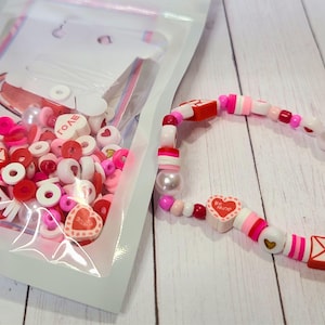 Valentine Bracelet Kits; DIY Bead Bracelet Kit; For Class Valentines Parties or Party Favors; Cute Bracelet Making Kit