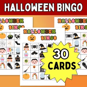 Bingo di Halloween per bambini in formato PDF; Cartelle del bingo di Halloween stampabili; Gioco per feste di Halloween; Attività di Halloween per bambini