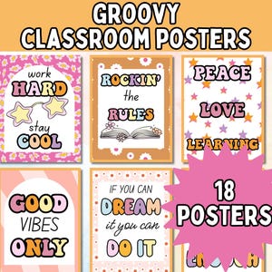 Classroom Posters; Printable Groovy Pastel Inspirational Posters; Classroom Decor; Bulletin Board Posters; Retro Motivational Posters