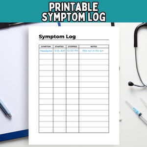 Printable Symptom Log; Symptom Tracker PDF; Wellness Planner Page; Wellness Tracker; Health Tracker PDF; Minimalist Planner Page