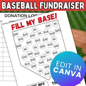 Fill My Base; Baseball Fundraiser Printable; Fundraiser Form PDF; Baseball Team; Editable in Canva; Baseball Fundraiser Template