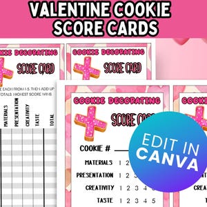 Editable Valentine Cookie Decorating Score Cards; Printable Baking Competition Voting Cards; Best Baked Goods Cards; Cookie Voting Cards