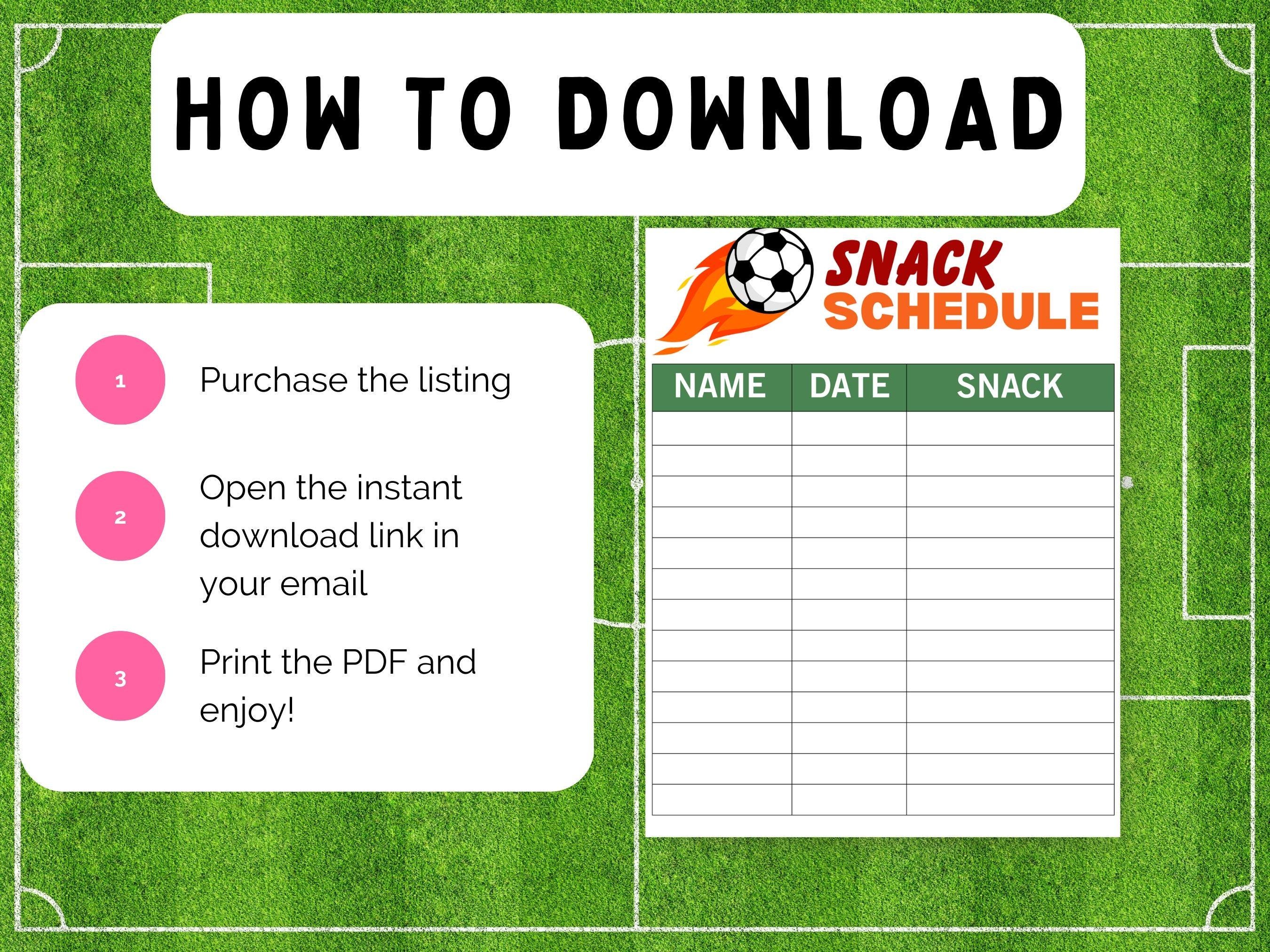 Soccer Snacks Sign up Sheet PDF; Printable & Fillable Game Day Sign up ...