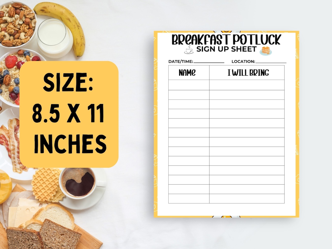 Breakfast Potluck Sign up Sheet PDF Church Potluck Office Potluck