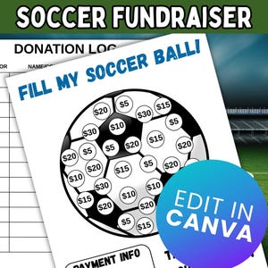 Fill My Soccer Ball; Soccer Fundraiser Printable; Fundraiser Form PDF; Soccer Team; Soccer Fundraiser Template; Editable in Canva