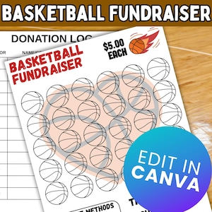 Bearbeitbares Spendenformular &quot;Farbe der Korbbälle&quot;; Basketball-Spendenaktion zum Ausdrucken; Spendenbogen als PDF; Basketball-Mannschaft; Bearbeitbar in Canva