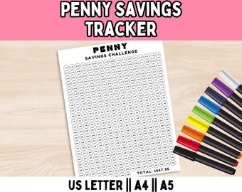 Penny Savings Challenge PDF; Printable Savings Tracker; Printable Penny Saving Challenge; For Budget Binder