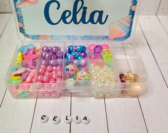 DIY Ocean Theme Bracelet Making Kit; Summer Birthday Gift for Girls; Customizable Charm Bracelet Kit; Seashell Stretch Bracelets