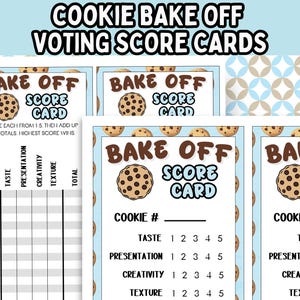 Schede punteggi stampabili per la gara di biscotti; Schede di voto per la gara di pasticceria; Schede per i migliori prodotti da forno; Download immediato; Schede di voto per i biscotti