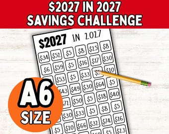 Printbare spaaruitdaging voor 2027; Voor A6-ringband en geld enveloppen; Spaarbedrag in 2027; Spaaruitdaging voor mensen met een laag inkomen (PDF)