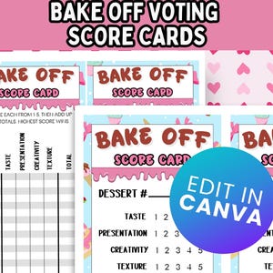 Editable Bake Off Score Cards; Printable Baking Competition Voting Cards; Best Baked Goods Cards; Instant Download