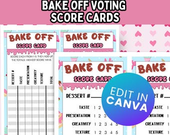 Editable Bake Off Score Cards; Printable Baking Competition Voting Cards; Best Baked Goods Cards; Instant Download
