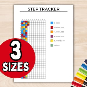Druckbarer Schritt-Tracker; Jahr in Pixeln PDF; Übungsplaner PDF; Für Fitness Journal & Zielfestlegung; US Letter, A4, A5