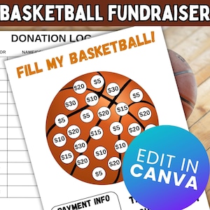 Füllen Sie meinen Basketball; Basketball-Spendenaktion zum Ausdrucken; Spendenbogen als PDF; Basketball-Mannschaft; Bearbeitbar in Canva