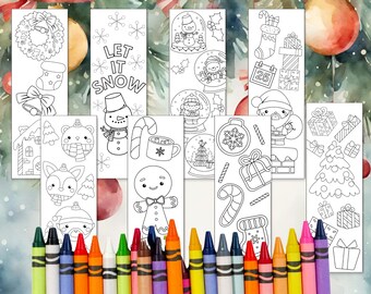 Christmas Coloring Bookmarks PDF; Christmas Coloring Bookmarks;  Bookmarks for Class Parties and Family Gatherings; Cute Coloring Bookmark