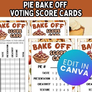Editable Pie Bake Off Score Cards; Printable Baking Competition Voting Cards; Best Baked Goods Cards; Instant Download; Pie Voting Cards