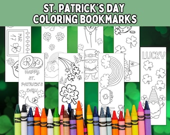 St. Patrick's Day Coloring Bookmarks PDF; Printable Coloring Bookmarks;  Bookmarks for Class Parties and Family Gatherings;