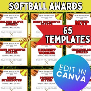 Editable Softball Award Certificates; Sports Awards PDF; Printable Softball Player Gift; Softball Team; Softball Certificates; Edit in Canva