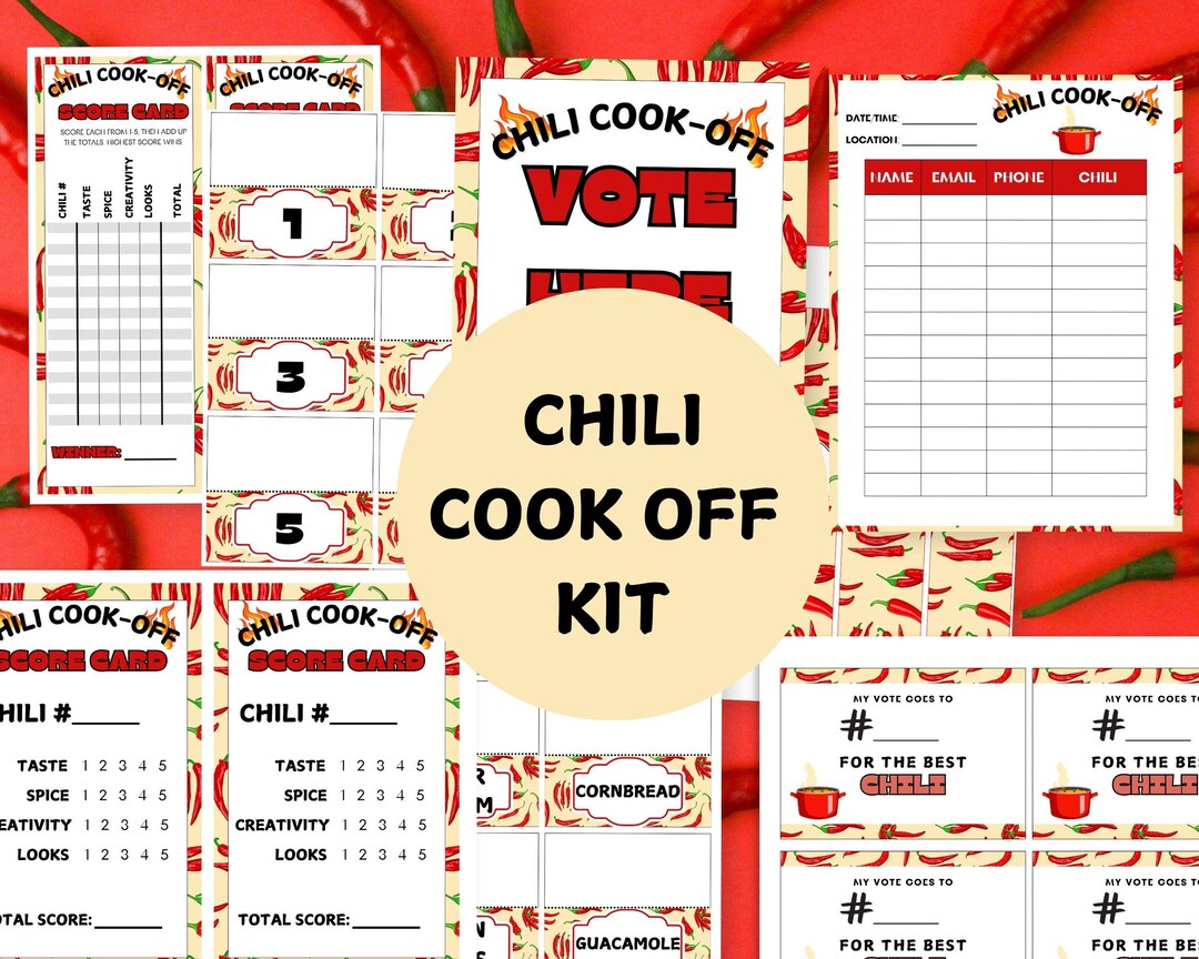 Chili Cook off Party Kit Printables; Chili Score Card; Ballots; Chili ...