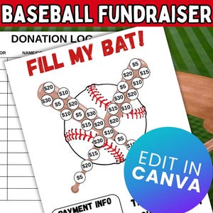 Editable Fill My Bat Fundraiser Form; Baseball Fundraiser Printable; Fundraiser Form PDF; Baseball Team; Editable in Canva