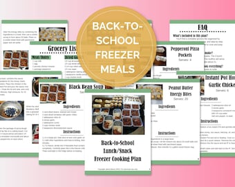 Freezer Cooking Plan; Back-to-School Lunches and Snacks; 5 Recipes;  Make Ahead Meals; Printable; Meal Prep Lunch; Meal Prep