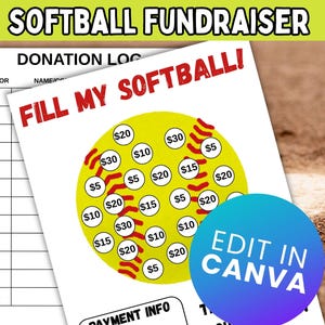 Compila il mio softball; Raccolta fondi per softball stampabile; Modulo di raccolta fondi in PDF; Squadra di softball; Modificabile in Canva