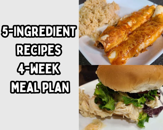 Budget Meal Plan Apr 2025; 5-Ingredient Recipes; 4-Week Meal Plan, Pre-Filled Grocery Lists, Cost Breakdown, Dairy Free/Gluten Free Alts