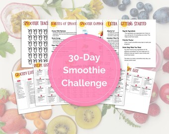 30-Tage-Smoothie-Challenge-Paket; Sommer-Smoothies; Smoothie-E-Book; Druckbare Rezepte; Einkaufsliste