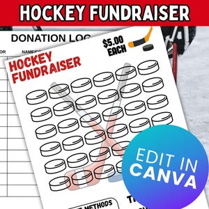 Redigerbart insamlingsformulär för "Färglägg hockeypuckarna"; Utskrivbart insamlingsformulär för hockey; Insamlingsformulär i PDF-format; Hockeylag; Redigerbart i Canva