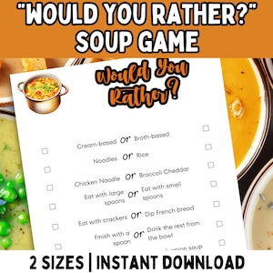 Soup Games PDF; Printable Soup &quot;Would You Rather&quot; Game; Soup Party Game; Soup Supper Game; For Church Party, Soup Potluck, Office Party