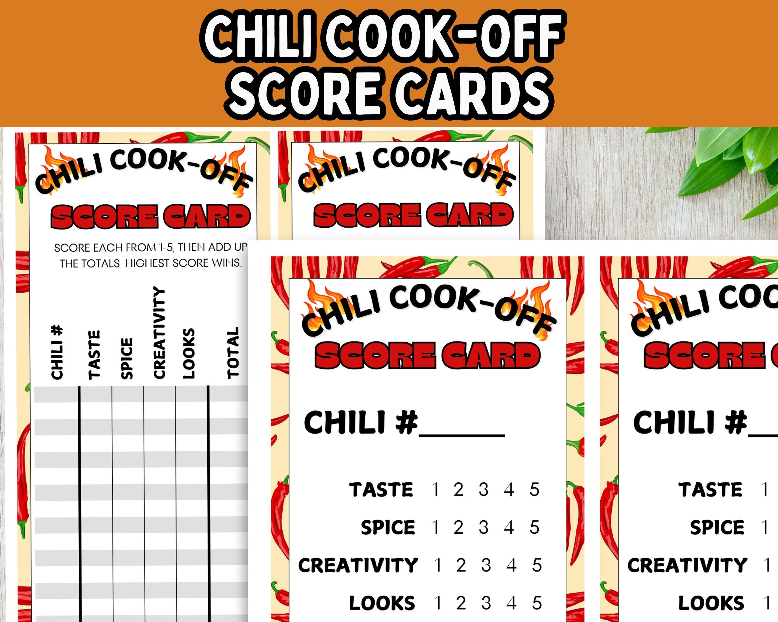 Chili Cook off Score Card Printable; Chili Score Card PDF; Chili Award ...