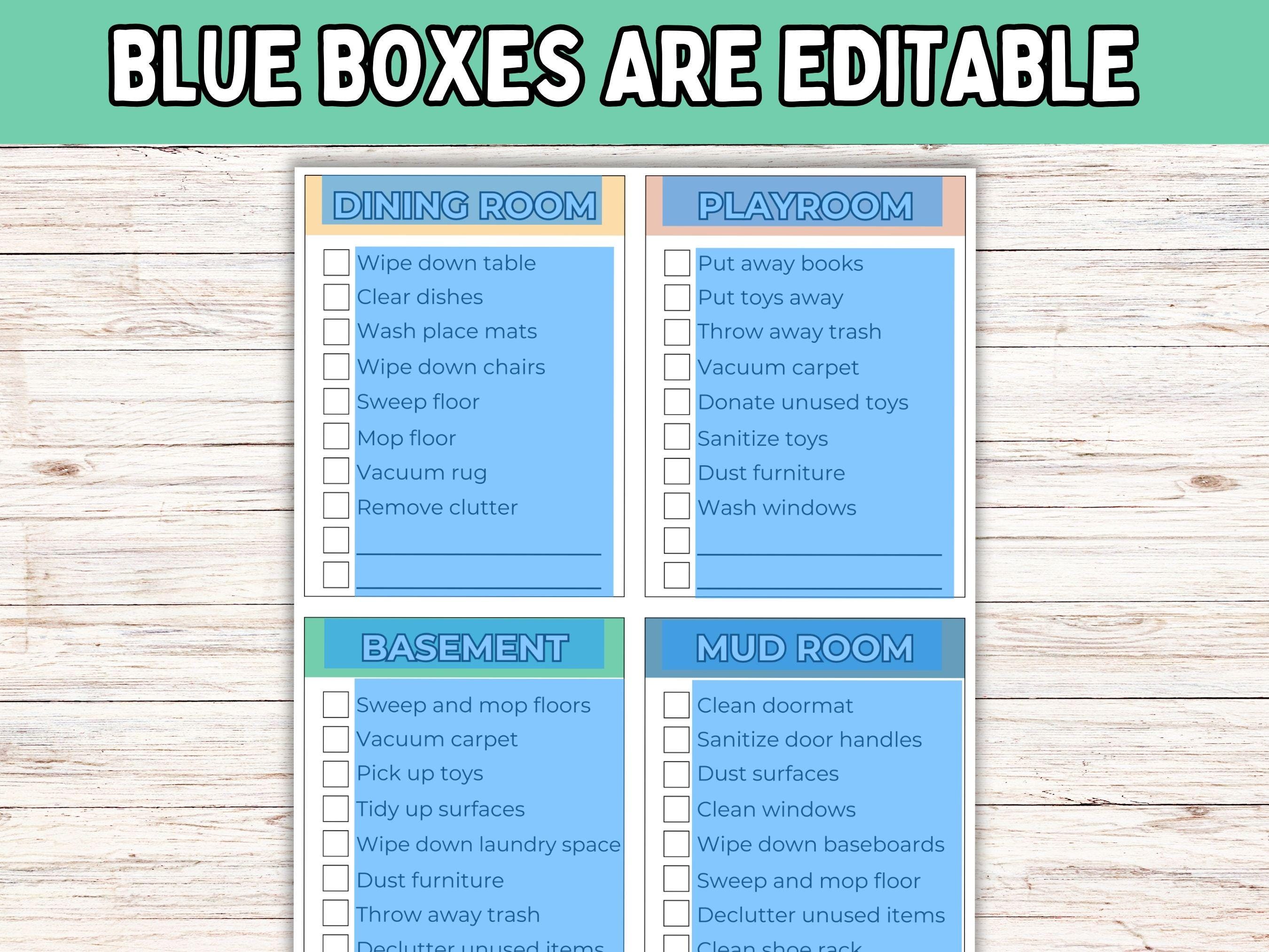 Editable Cleaning Cards PDF; Printable Cleaning Checklist Cards; Deep ...