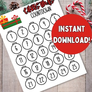Christmas Countdown Calendar PDF; Kids Printable Advent Calendar; Printable Christmas Calendar Activity for Families