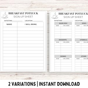 Breakfast Potluck Sign up Sheet PDF; Church Potluck; Office Potluck ...