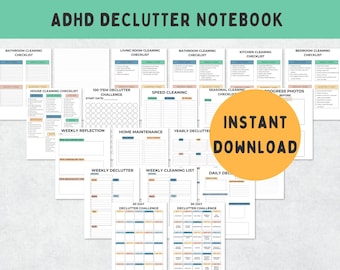 ADHD Declutter Checklist Workbook; Printable Cleaning Planner; Declutter Planner; Cleaning Routine Worksheets