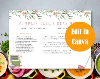 Editable Soup Vintage Recipe Card Template, For Recipe Notebook or Recipe Box, Instant Download,  Simple, Edit on Canva